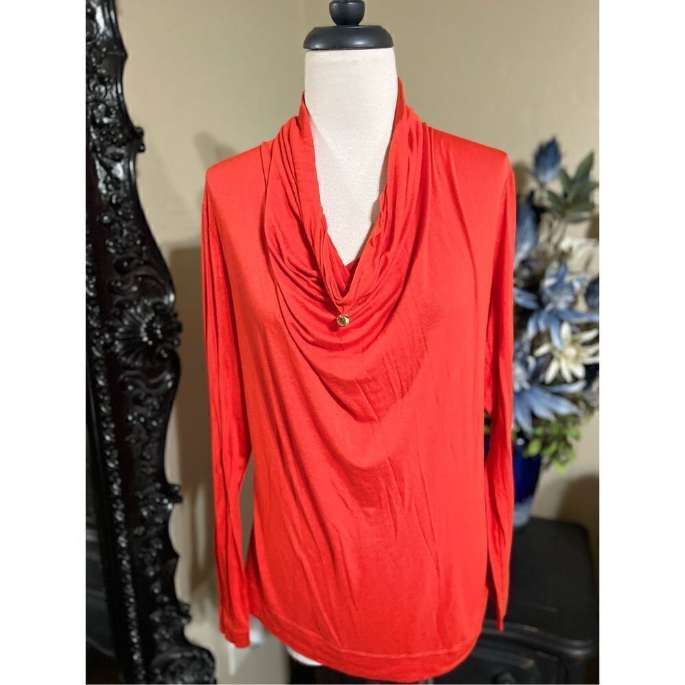 Escada Long Sleeve Orange Cowl Neck Knit Blouse Size Medium 40